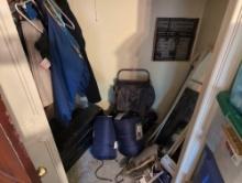 (BR3) CLOSET LOT TO INCLUDE: (2) COLEMAN SLEEPING BAGS, VINTAGE DOME TOP TRUNK, TRAIL HIKING