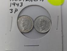 1943-D Australia - 3P - 2 coins - silver