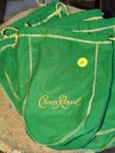 (GAR) LOT OF 8 GREEN AND GOLD FABRIC DRAWSTRING CROWN ROYAL BAGS, WHAT YOU SEE IN PHOTOS IS WHAT YOU