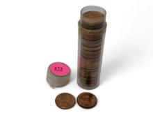 Roll of 1955-D uncirculated Wheat pennies.