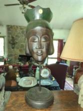 (FD) ORIENTAL WOODEN FACE ON STAND, 19 1/8"H