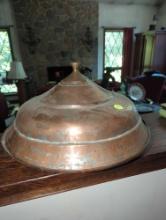 (FD) LARGE COPPER DISH WITH LID. 14 5/8"D 8 1/2"H
