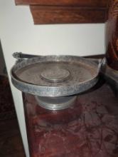 (FD) SILVER PLATE FOOTED DISH WITH HANDLE, 9 5/8"L 8 3/4"W 5"H