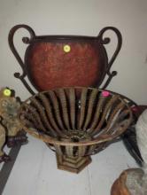 (LR) LOT OF 2 ITEMS TO INCLUDE, METAL VASE ON STAND 15"X14". AND A DECORATIVE METAL FOOTED BOWL