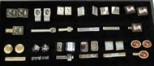 Tray Lot of 12 Vintage Mens Cuff Link and Tie Clip Sets