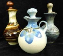 Group of 3 Studio Art Pottery Decanters with Stoppers