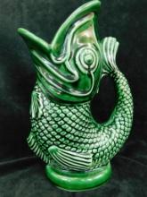 Vintage English Pottery - Unsigned - Fish Vase - 9" x 6.5" x 3.5"