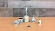 ROWE POTTERY WORKS STONEWARE BELL & MINIATURES