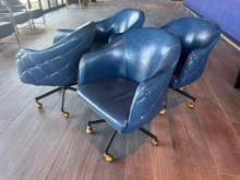 3 Qty. Blue Leather Lounge Chairs, Sold by the Chair x's the Quantity, 3x$