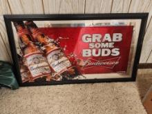 Budweiser Mirror Sign "Grab Some Buds" 31" x 18"