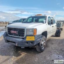 2011 GMC SIERRA 3500, 6.6L DURAMAX, 4X4, DUALLY, CREW CAB AND CHASSIS