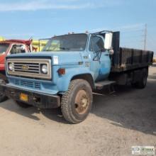 FLATBED DUMP TRUCK, 1979 CHEVROLET C70, V-8 GAS ENGINE, AUTOMATIC TRANSMISSION, 27,000LB GVWR