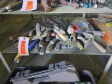 QTY OF TROWELS & PUTTY KNIVES ON BOTTOM SHELF SUPPORT EQUIPMENT