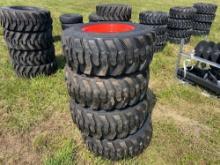 SET OF (4) NEW 12-16.5 TIRES ON RIMS SKID STEER ATTACHMENT for Bobcat.