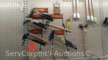 Lot of Various Claw, Ball and Sledge Hammers, Hammer Holder, Hammer Replacement Handles, Hammer