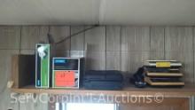 Lot on Shelf of Dur-Able Intercoms, Volt Meter, Norand Sprint 100 System, 2 Dymo Label Writers