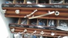 Lot of Display Cabinet with Various Amerock Cabinet Hardware: Knobs, Pull Handles, Self Closing