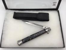Stiletto Black Pearl Handle Knife w/ Sheath