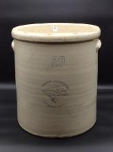 20 Gal Crock Front Marked Lowell Pottery Co.