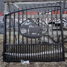 14' Bi-Parting Wrought Iron Gate w/ Cattle Art