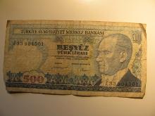 Foreign Currency: Turkey 1970 500 Lirasi
