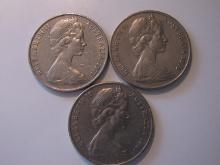 Foreign Coins:  Australia 1977, 78 & 81 20 Cents