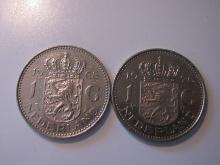 Foreign Coins: Netherlands 1968 & 1976 1 Guldens