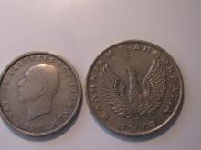 Foreign Coins: Greece 1962 2 & 1973 10 Drachmas