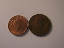 Foreign Coins: Zambia 1983 1 Ngwe & 1876 S. Africa Cent