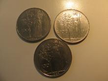 Foreign Coins: 1956, 57 & 65 Italy 100 Lires