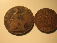 Foreign Coins: Great Britain 1903 Penny & 1959 1/2 Penny