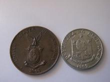Foreign Coins: 1944 Philippines (WWII Under USA Protective) 1 Centavo & 1969 25 Sentimos