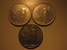 Foreign Coins: 1956, 65 & 76 Italy 100 Lires