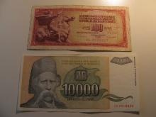 Foreign Currency: 1986 Yugoslavia 100 & 1993 10,000 Dinaras