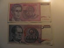 Foreign Currency: 1992 Yugoslavia 500 & 1985 5,000 Dinaras