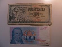 Foreign Currency: 1981 Yugoslavia 1,000 & 1994 5,000 Dinaras