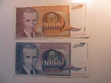 Foreign Currency: 1990 Yugoslavia 1,000 & 1991 1,000 Dinaras