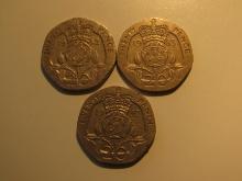 Foreign Coins: 1982, 83 & 93 Great Britain 20 Pences
