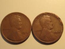 US Coins: 2x1914 Wheat Pennies