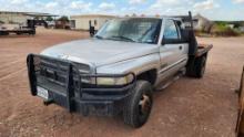 2001 DODGE 3500 FLATBED PICKUP TRUCK, 249626 MILES SHOWING,  EXTENDED CAB,