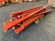 CROSSBEAMS FOR PALLET RACKING, ASSORTED SIZES, APPROX 43 TOTAL, APPROX 8FT / 11FT / 14FT