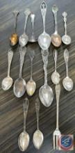 (14) sterling silver decorative spoons and (1) sterling silver decorative shrimp fork