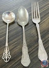 (2) sterling silver spoons and (1) sterling silver fork