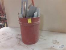 Lot of concrete finishing hand tools in 5 gallon bucket