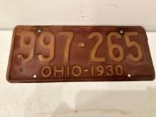 1930 Ohio License Plate, Condition as Pictured