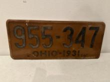 1931 Ohio License Plate, Condition as Pictured