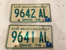 Set of 1974 Ohio License Plates, Condition as Pictured