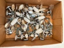 Group of Chrome and Porcelain Kitchen Cabinet Handles and Knobs