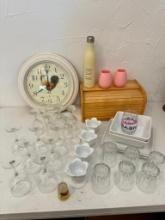Kitchen Glass Lot with Cups, Bread Box and More