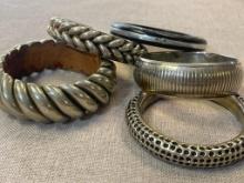 Group of 5 Vintage Silver Tone Bracelets